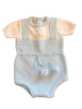 Vintage Renzo Knit blue + White Duckling Embroidered onesie